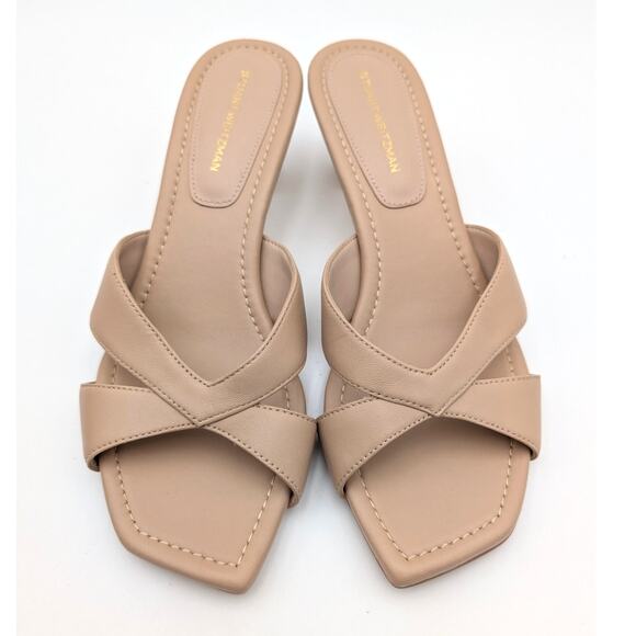 Stuart Weitzman Miami 50 Slide Sandal Women's Golden Beige Size US7 EU38 - Picture 10 of 12